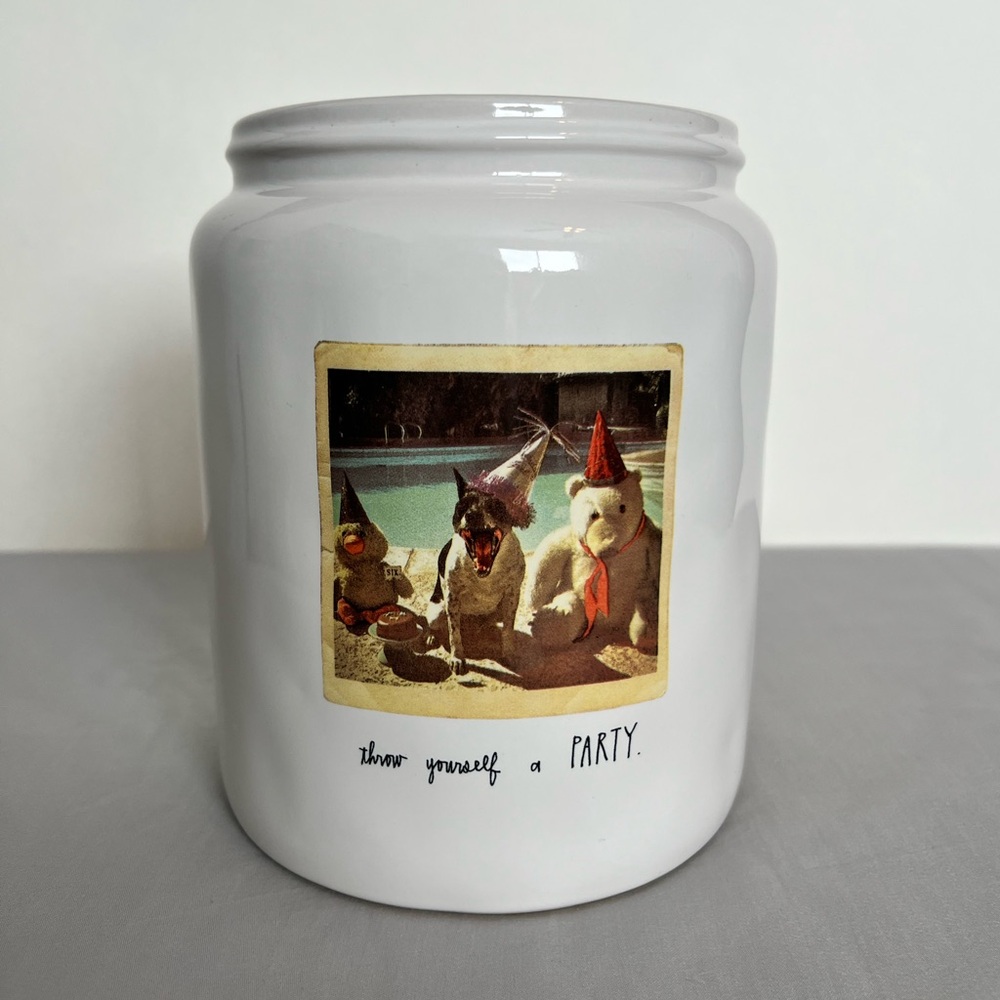 Rae Dunn Rare Polaroid Animals “Throw Yourself a Party” Canister